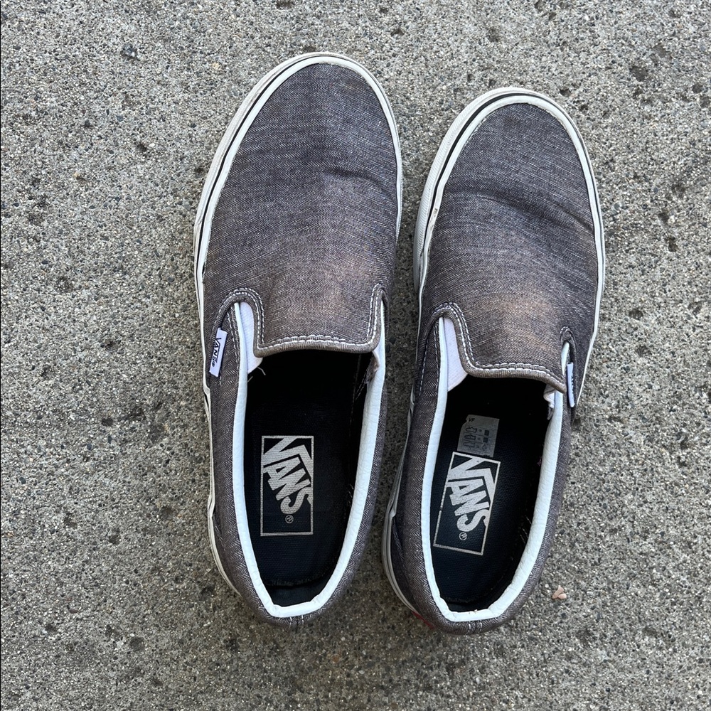 Vans Classic Gray and White Canvas Slip-Ons Size 8.5 Womens - Picture 2 of 9